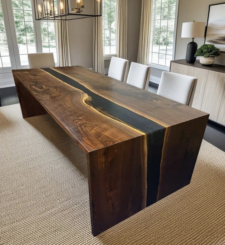 A table that creates a visual appeal of waterfall with its one slab design