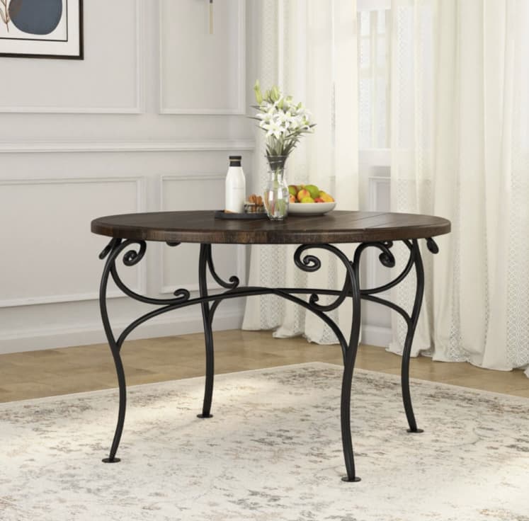 Durango Rustic Solid Wood & Wrought Iron Round Dining Table