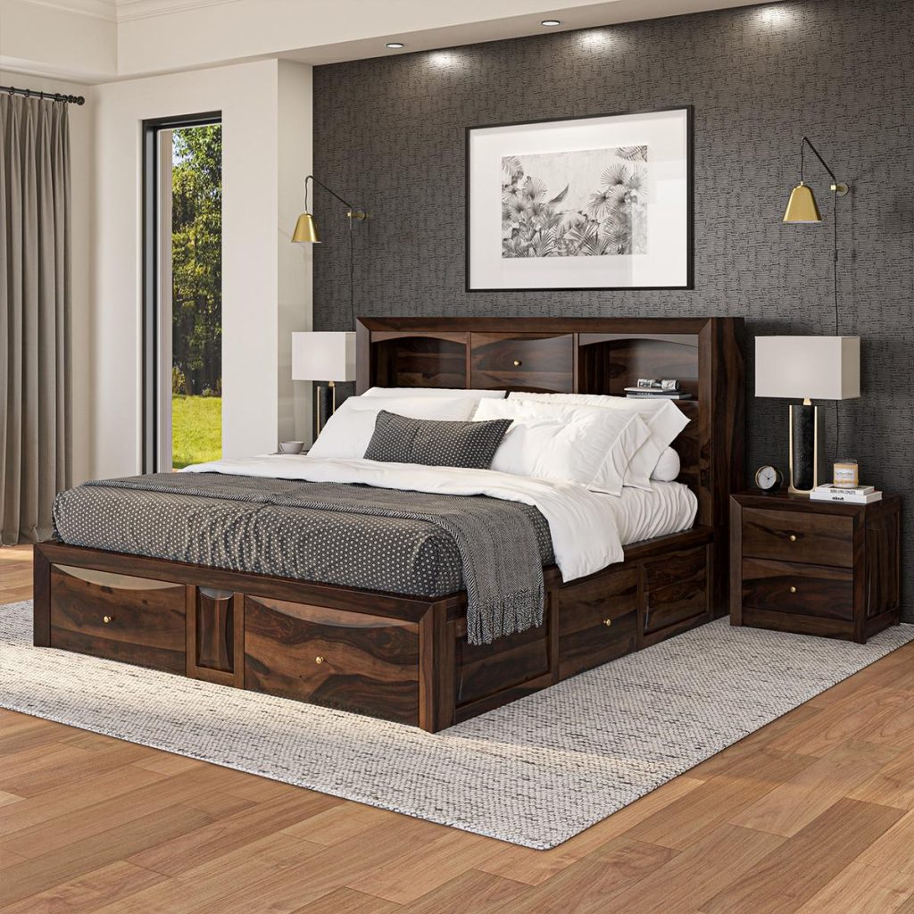 Modern Pioneer Solid Wood Storage Captains Bed