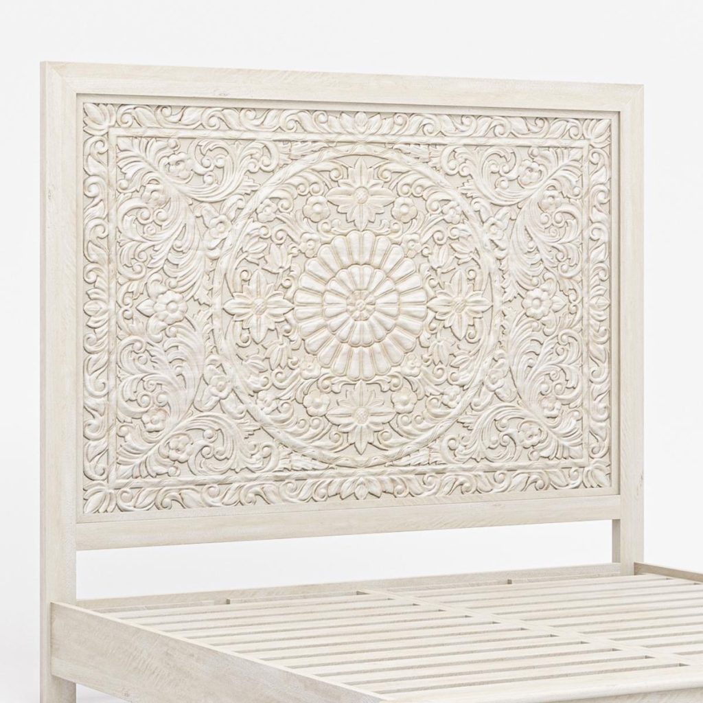 Calistoga Rustic Solid Wood Platform Moroccan Bed With Tall Headboard