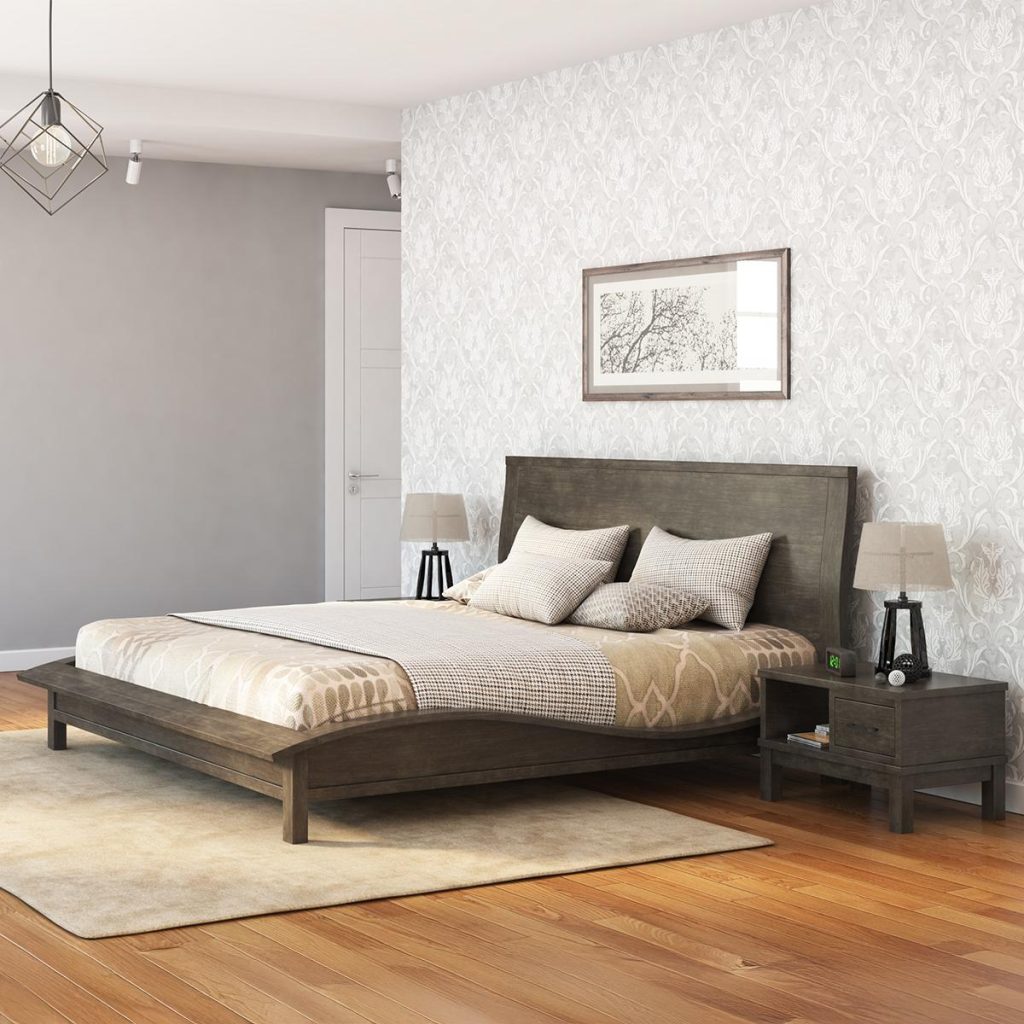 El Dorado Mahogany Wood Gray Platform Bed with Curved Silhouette