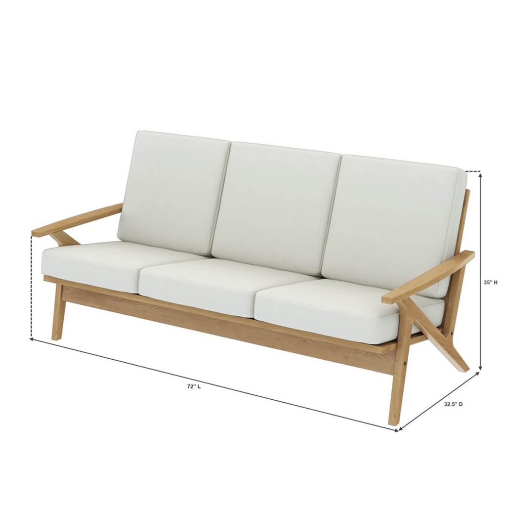 Palermo Teak Wood High Back Mid-Century Modern 3-Seater Sofa
