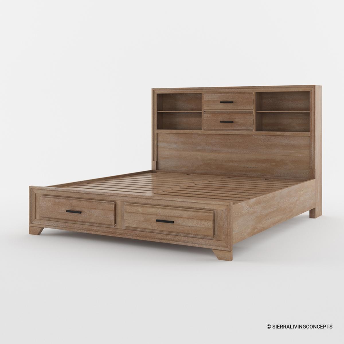 Villeneuve Modern Farmhouse Solid Wood Platform Bookcase Bed