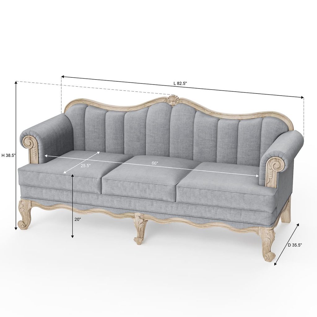 Sorocaba Rustic Teak Wood Traditional 3-Seater Tufted Gray Sofa