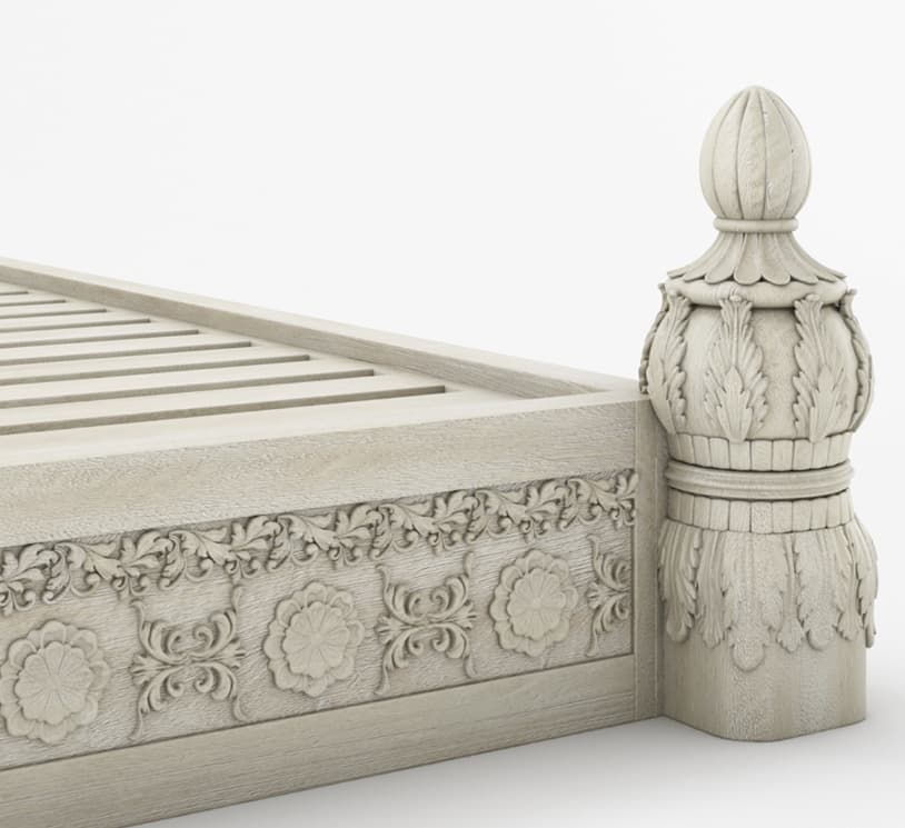 Nuala Hand Carved White Washed Solid Wood Platform Bed Frame