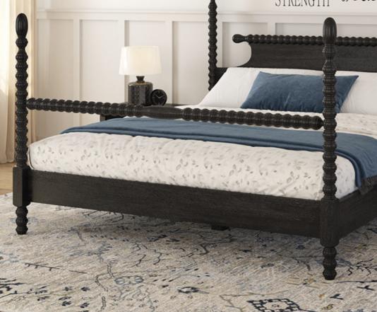 Moncton Black Solid Wood Platform Handcrafted 4 Poster Bed