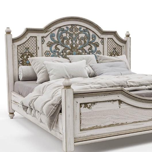 Colmar Coastal Floral Hand Carved Arch Headboard Solid Wood Platform Bed