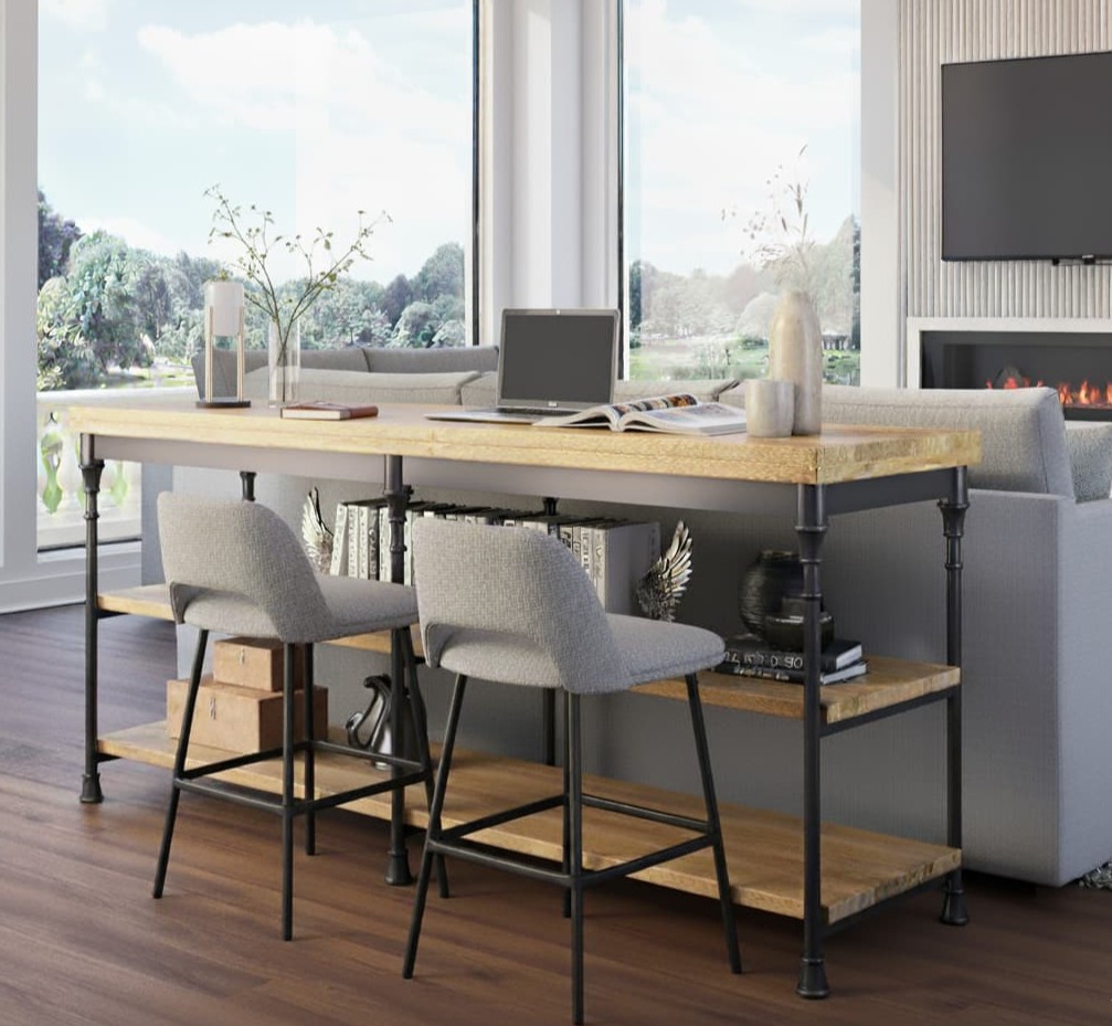 Encino Industrial Sofa Console Table With Shelves