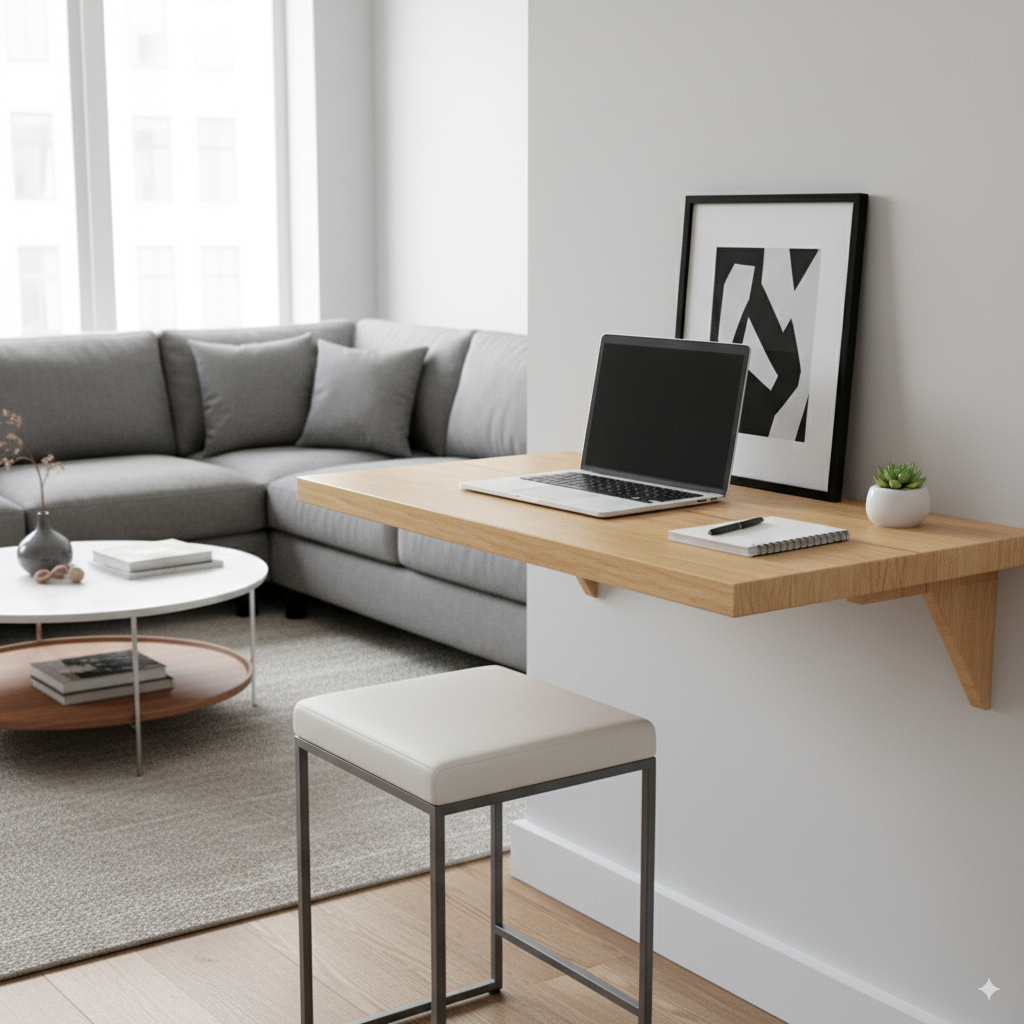 Wall-mounted counter with stool