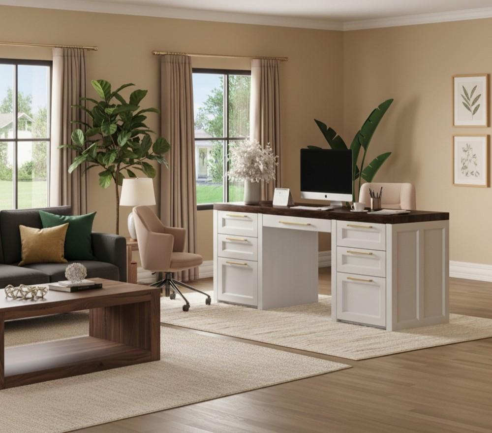 Mississippi White Executive Desk with File Drawers
