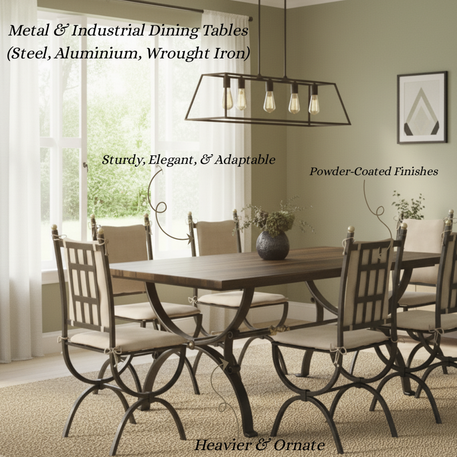 Quimper 6-Seater Solid Wood & Wrought Iron Dining Set