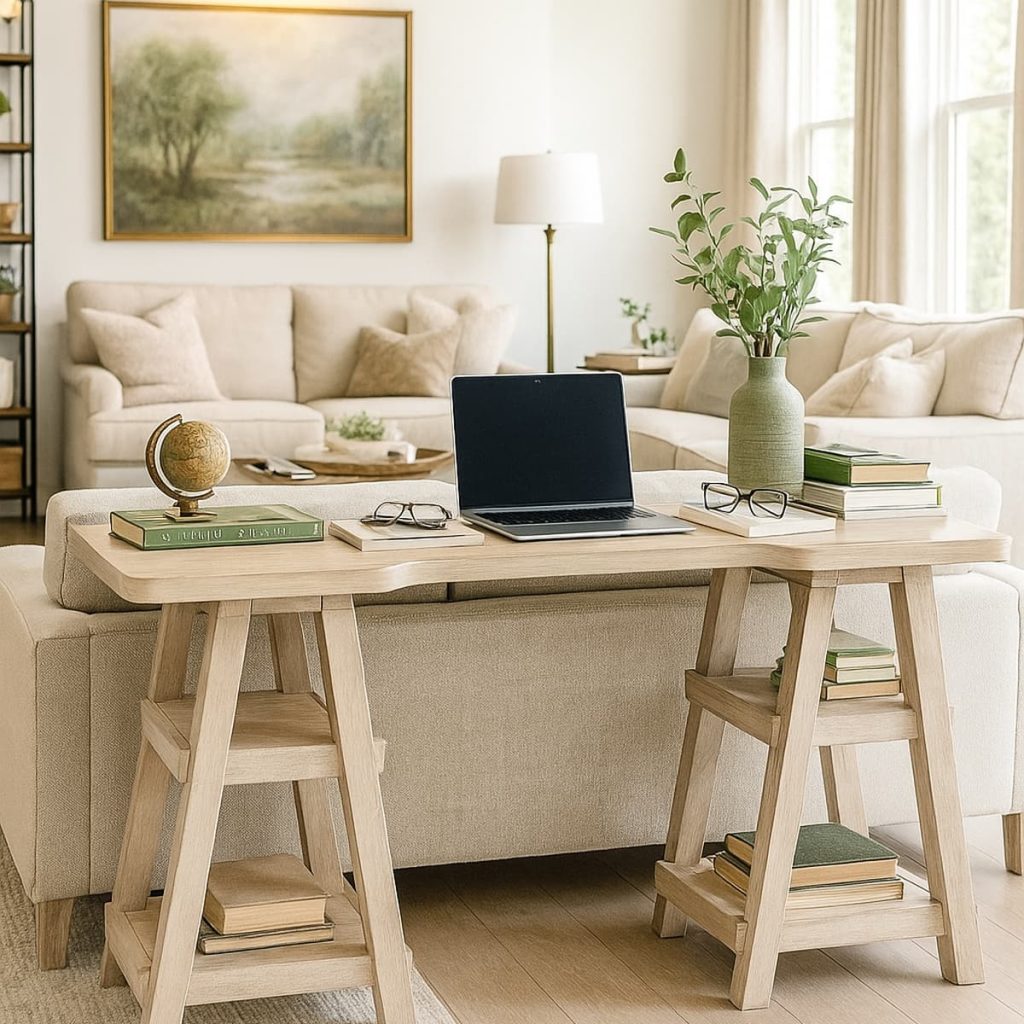 Allentown Solid Wood Double Trestle Desk with Shelves