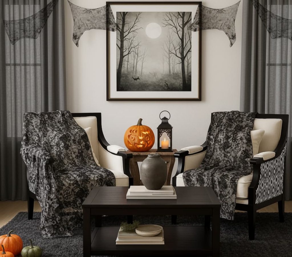 Black and White Mahogany Wood Upholstered Accent Armchair