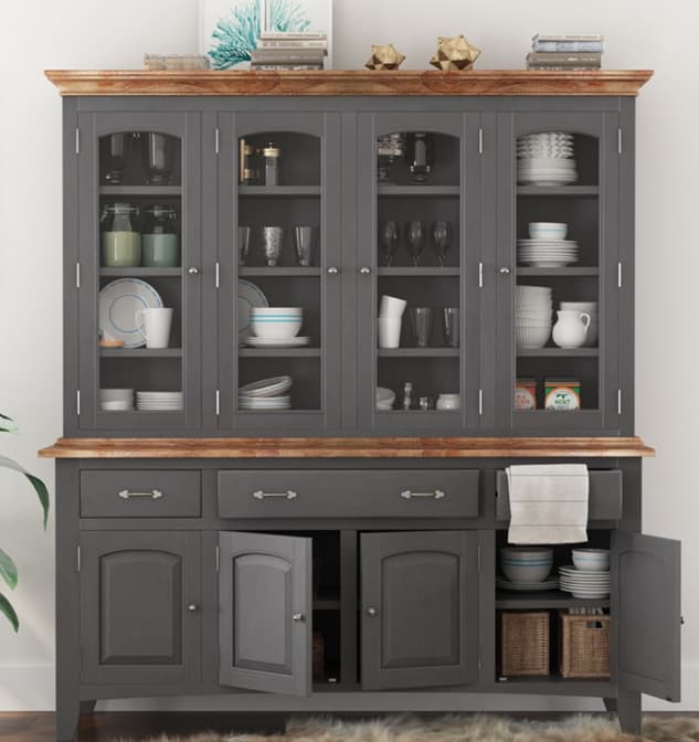 Meriden Solid Mahogany Wood Dining Room Farmhouse Buffet with Hutch