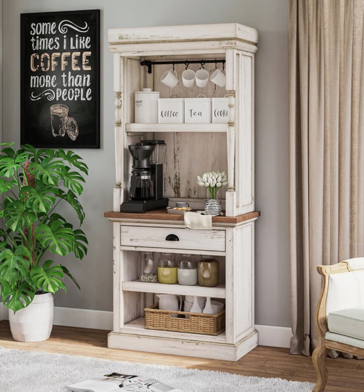 Brunswick Mahogany Wood Farmhouse Style Coffee Bar Hutch