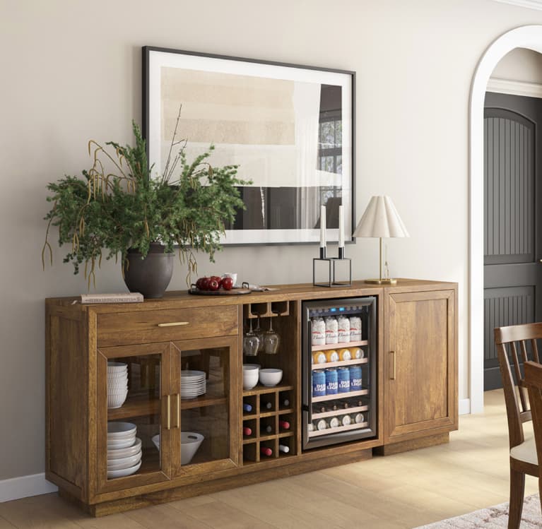 Sarnia Solid Wood Buffet Cabinet with Mini Fridge Space