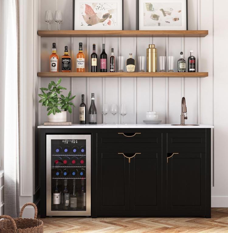 Calgary Black Wet Bar Cabinet with Sink and Fridge Space