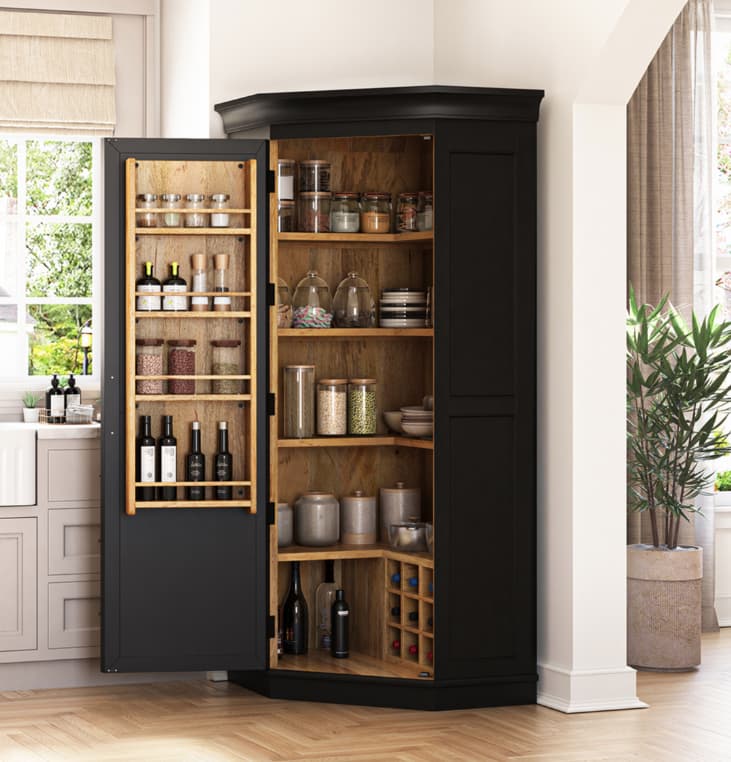 Oliver Transitional Black Corner Kitchen Pantry Cabinet