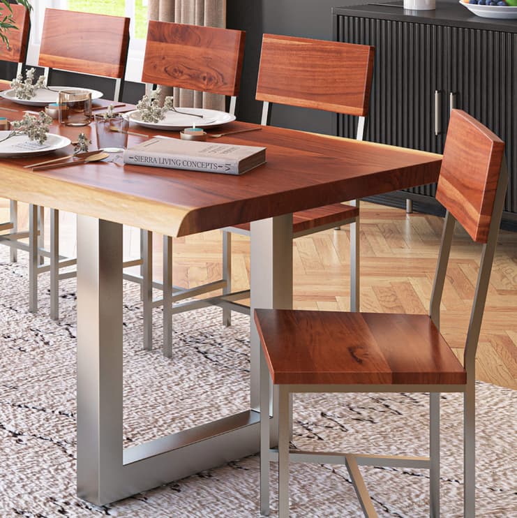 Midvale Acacia Wood 117" Live Edge Dining Room Table Set