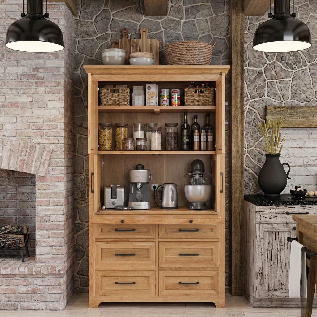 Gimli Rustic Freestanding Kitchen Pantry Cabinet with Drawers