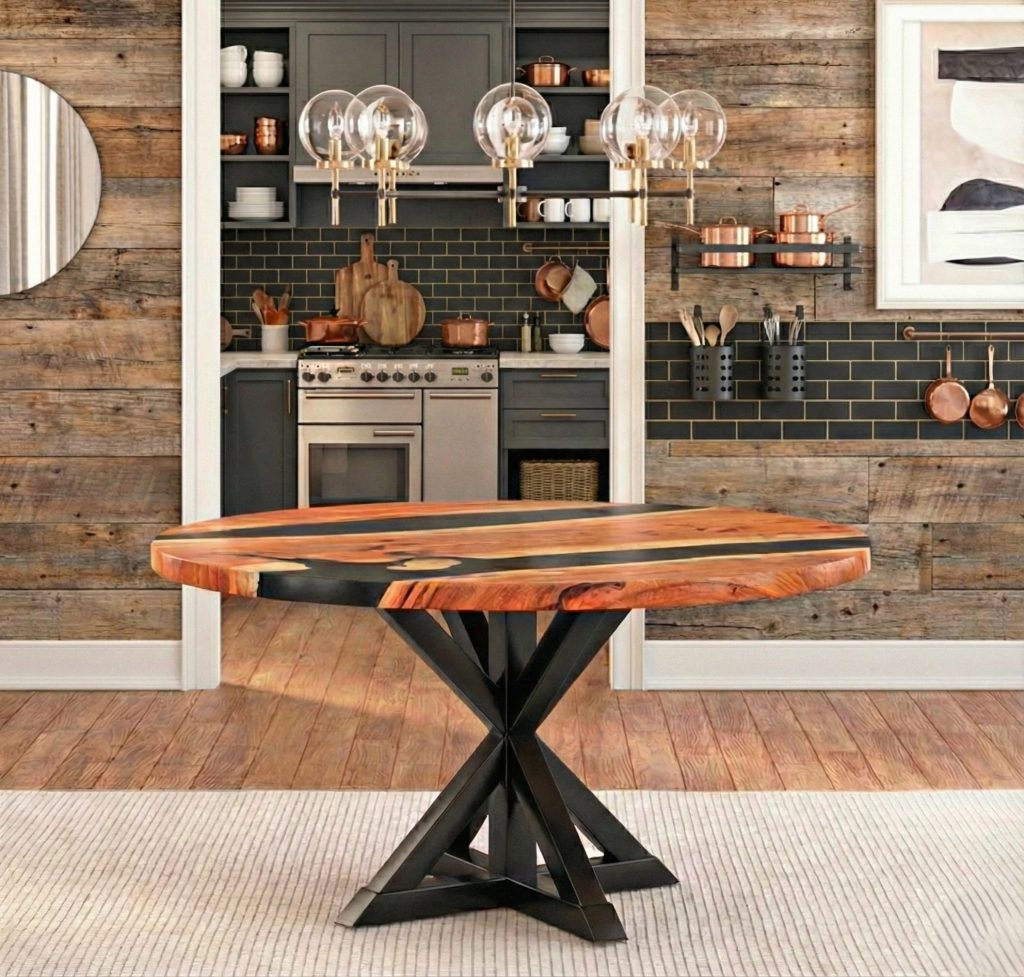 Treviston Live Edge Round Epoxy Dining Room Table