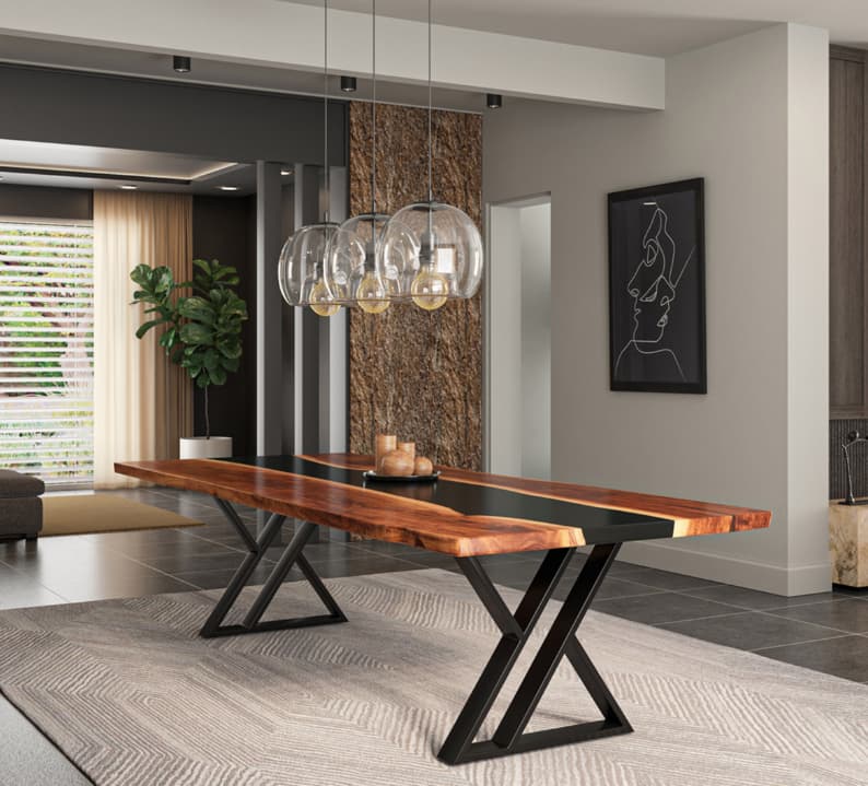 Penngrove Live Edge Acacia Wood Epoxy Dining Table