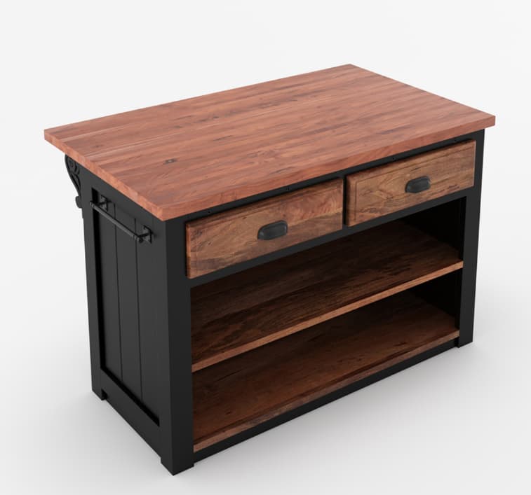 Manzanita Rustic Solid Wood Small Kitchen Island with Extended Edges