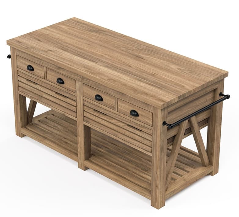 Calderdale Teak Wood Rustic Kitchen Island With Drawers