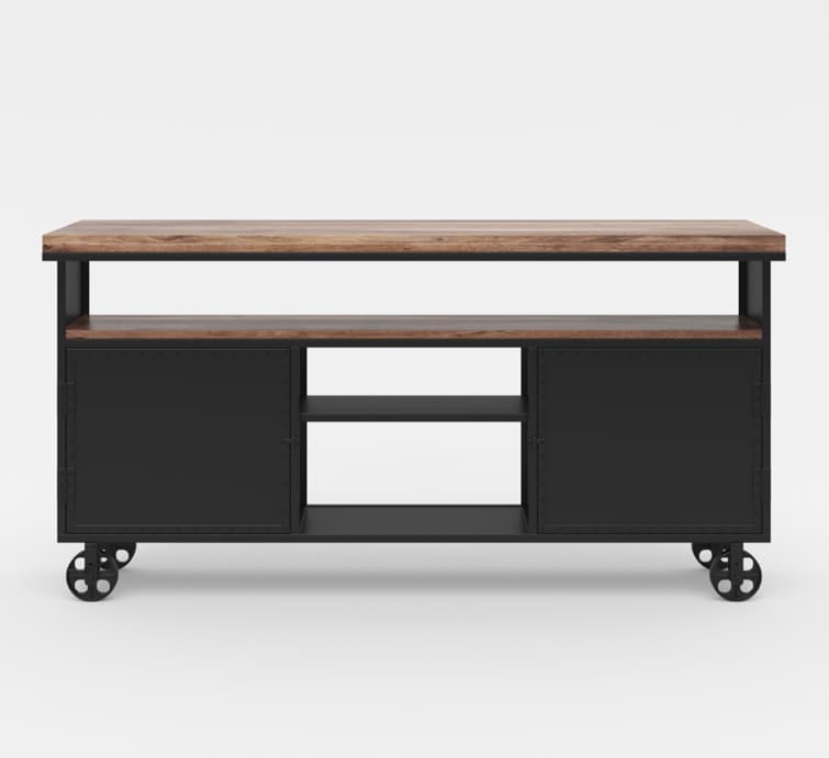 Herald Industrial Black Movable Kitchen Island Cabinet