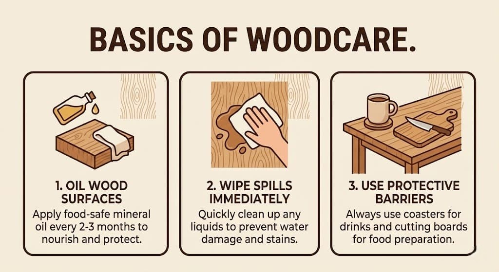 Care of wood in kitchen space