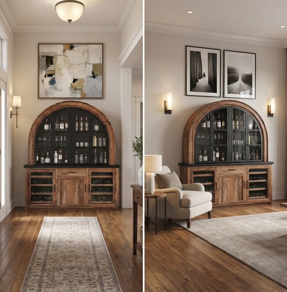 Marfa placement in both entryway and living room setup