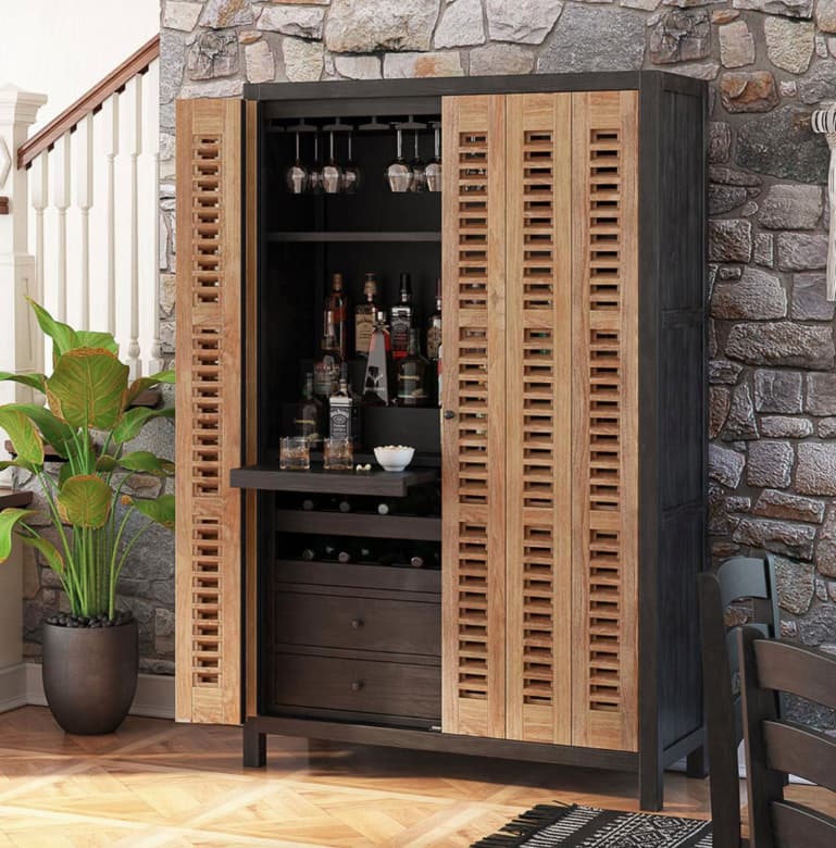 Belluno Rustic Solid Wood Tall Armoire Bar and Wine Cabinet