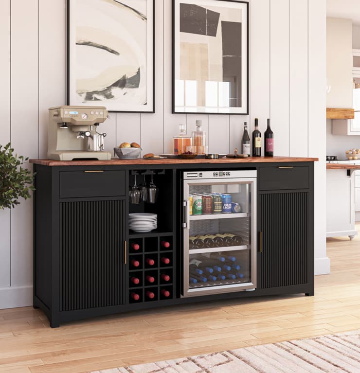 Gary Modern Black Bar Cabinet with Mini Fridge Space