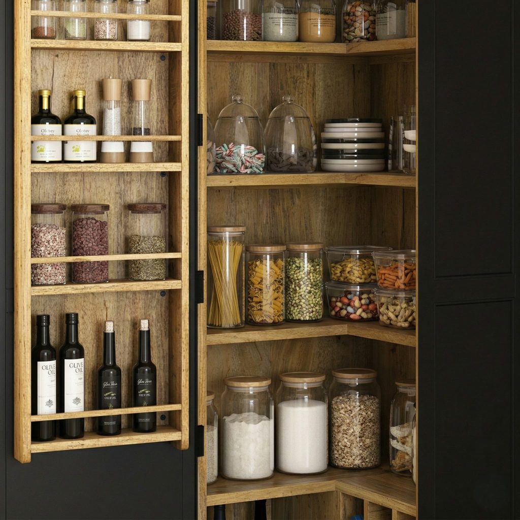 Oliver Transitional Black Corner Kitchen Pantry Cabinet