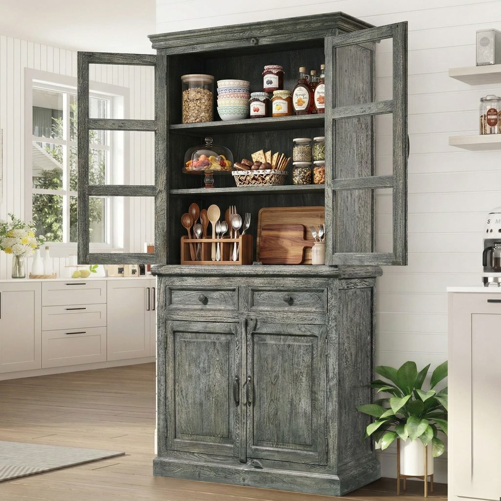 Herald Glass Doors Tall Kitchen Pantry Storage Cabinet