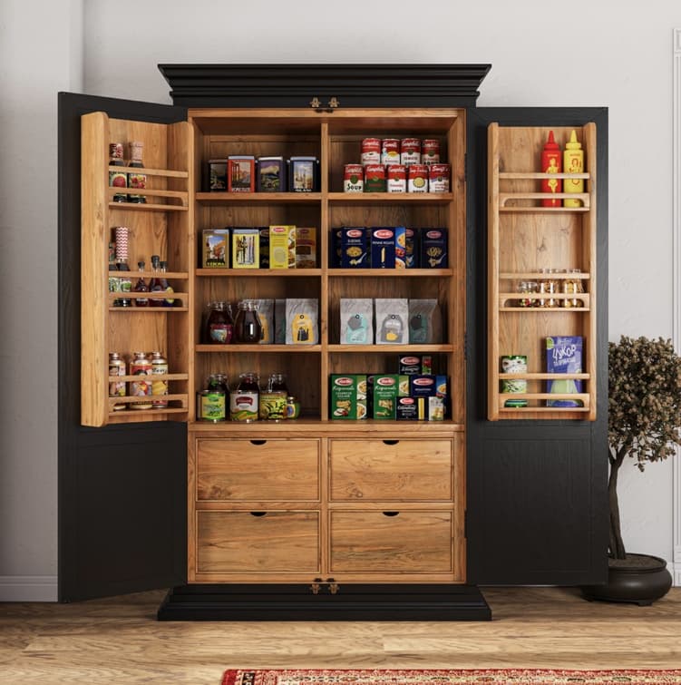Cabbagetown Black Free Standing Tall Kitchen Pantry Cabinet