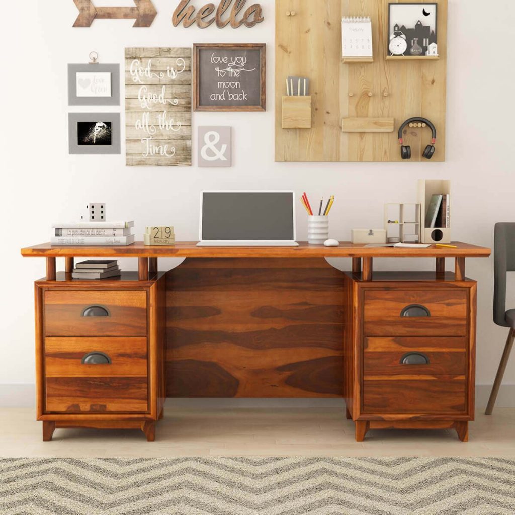 Hondah Rustic 70 Inch Large Home Office Solid Wood Desk with Drawers