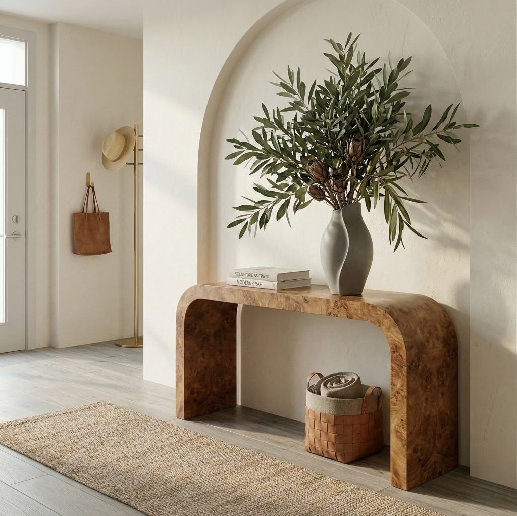 Curved console table with greenery