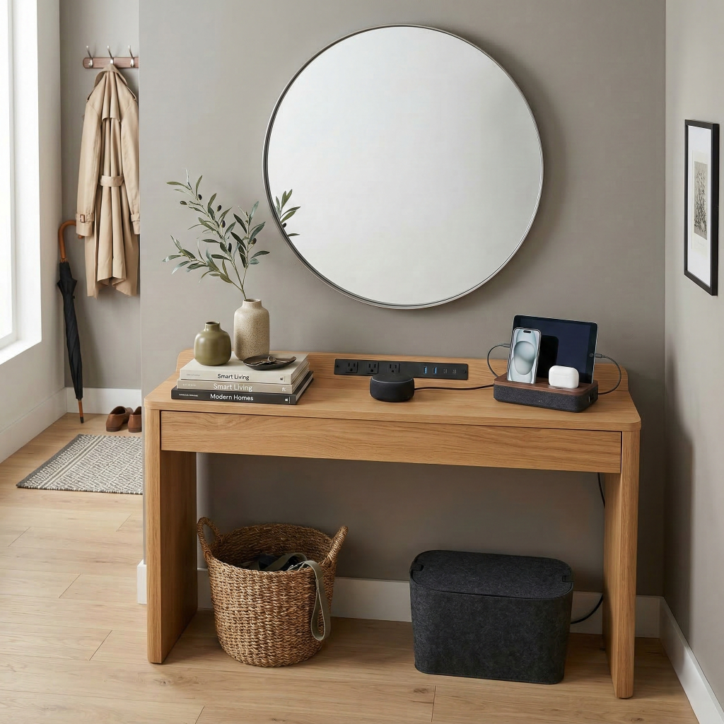 Entryway table with power outlet features