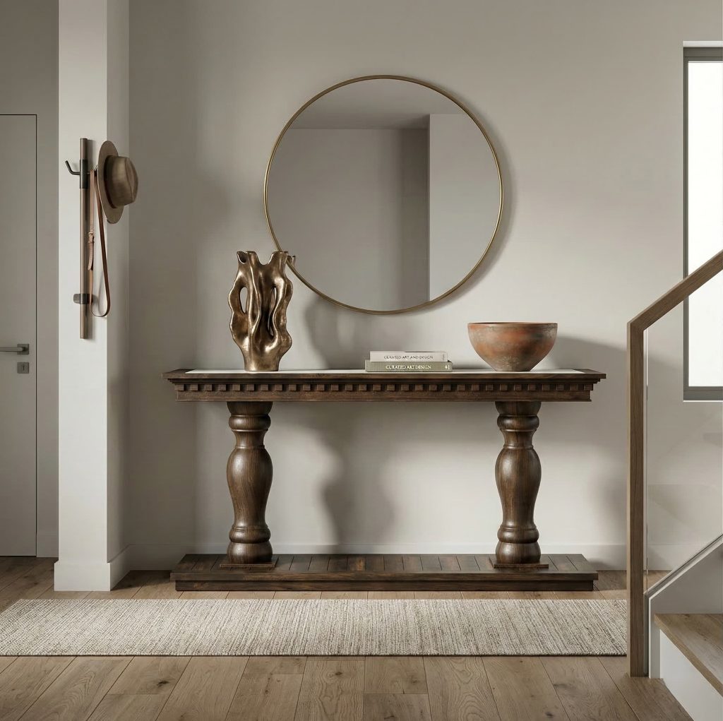 Belleair Traditional Double Pedestal Dark Wood Console Table