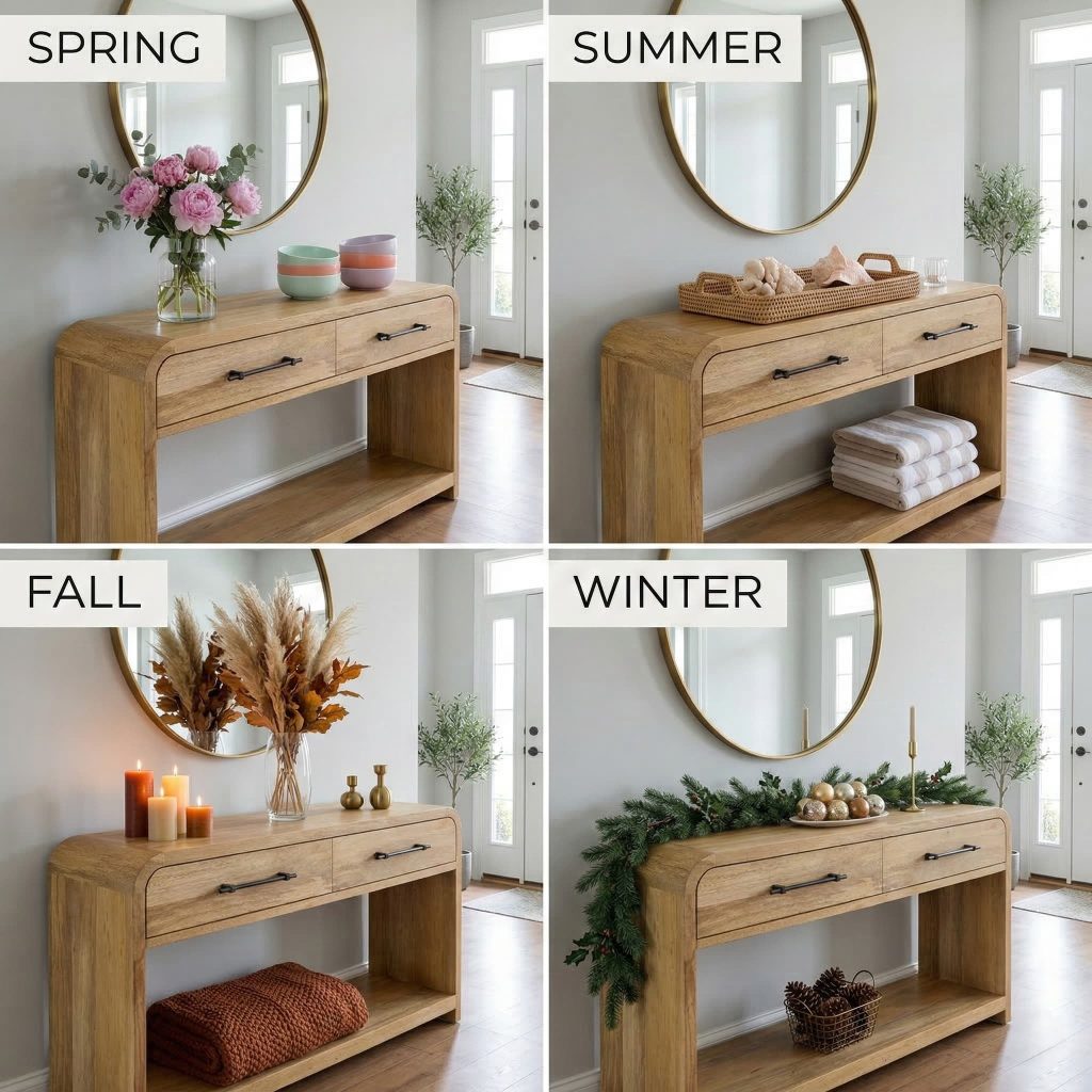 Okeechobee Waterfall Curved Console Table with Drawers