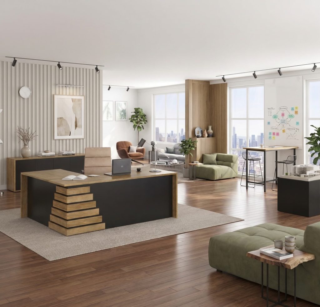 Brisbane Modern Rustic Solid Wood 2 Tone L Shaped Office Desk