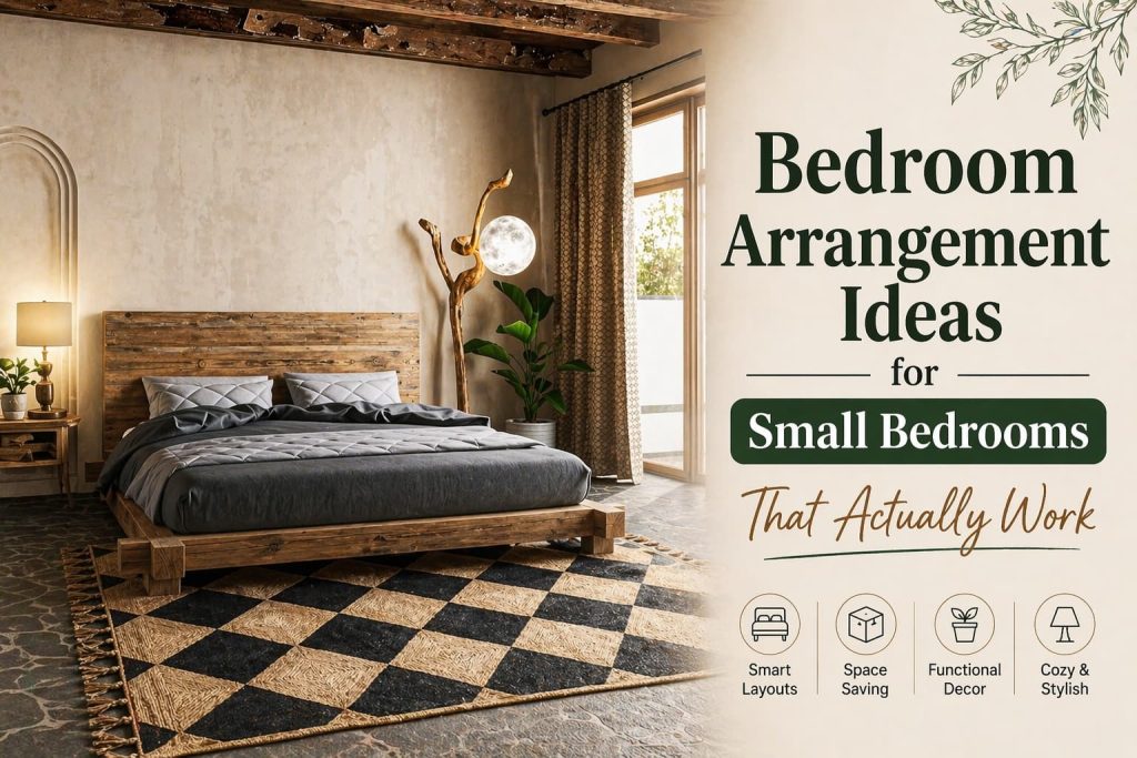 a calm and minimal small bedroom, soft natural lighting, neutral tones, neatly arranged bed, airy and uncluttered space, Scandinavian interior style, realistic, wide angle view, cozy atmosphere