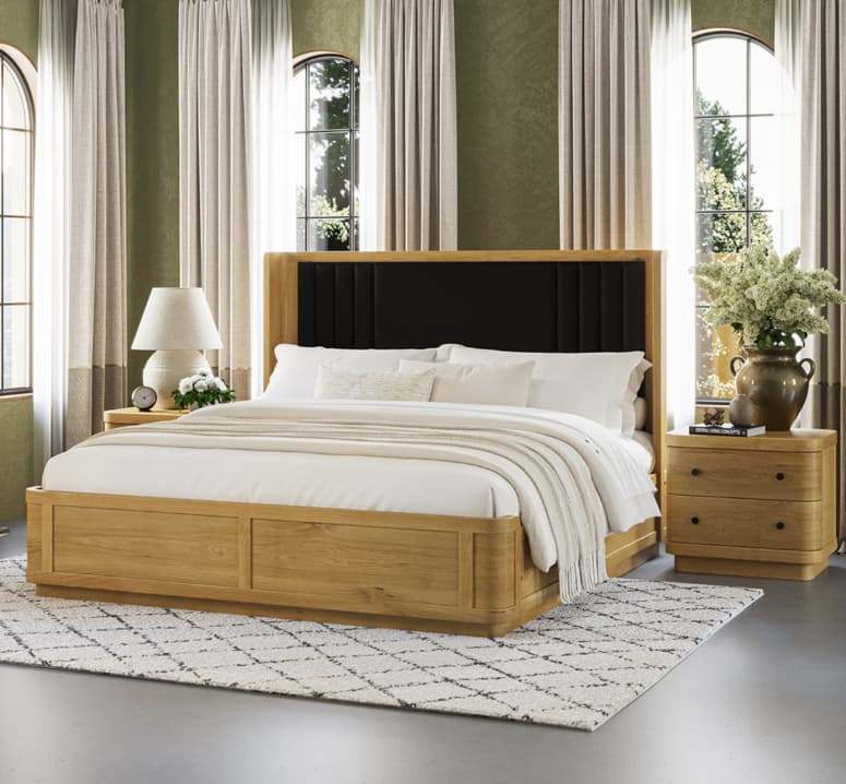 Lytton Modern Farmhouse Upholstered Wingback Bed Frame