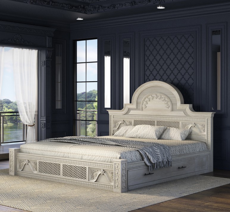 Pittsburg Carved Solid Wood Platform Bed Frame with Storage