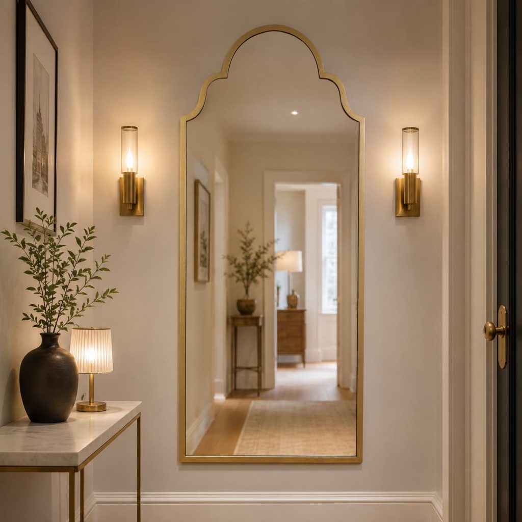 Pomona Moroccan Gold Metal Wall Mounted Tall Arched Accent Mirror
