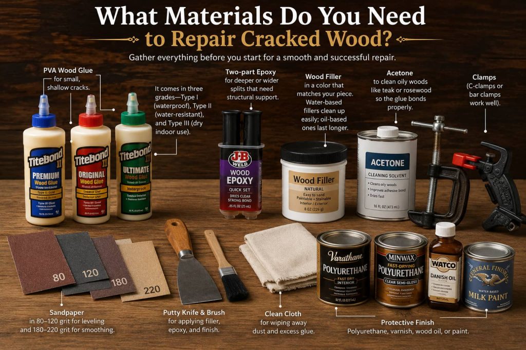 What materials do you need to repair cracked wood