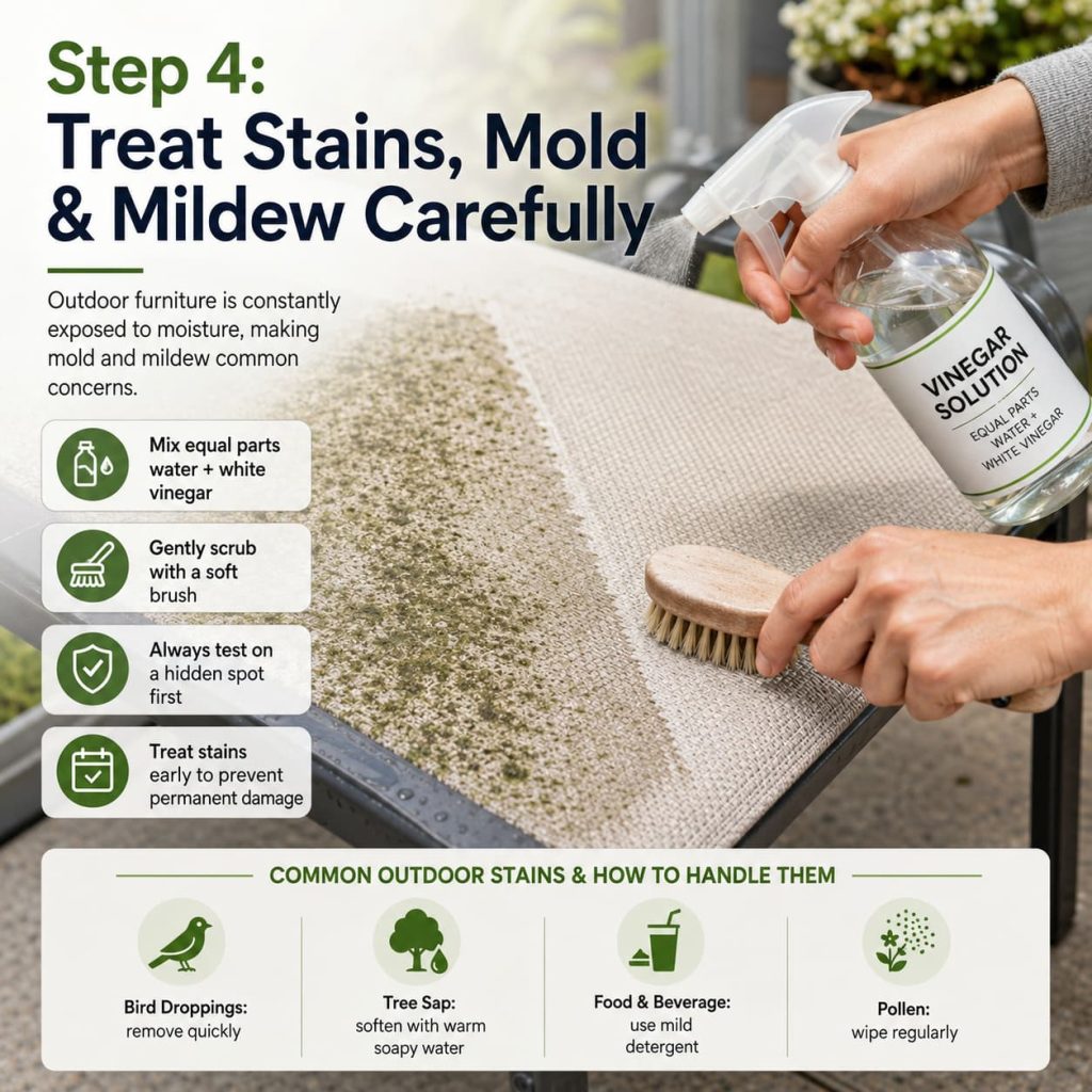 Removing mold and mildew from outdoor furniture using a vinegar solution