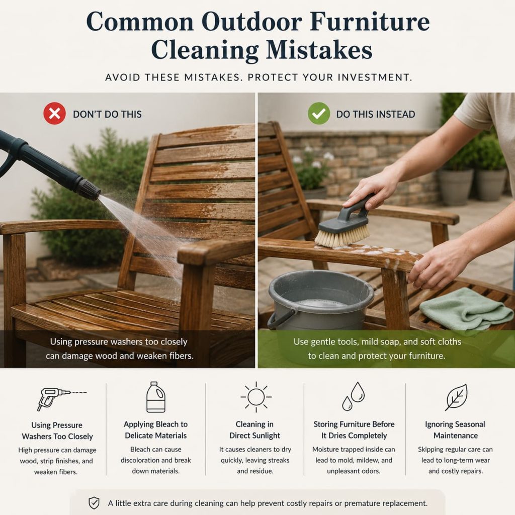 Incorrect outdoor furniture cleaning methods can cause damage