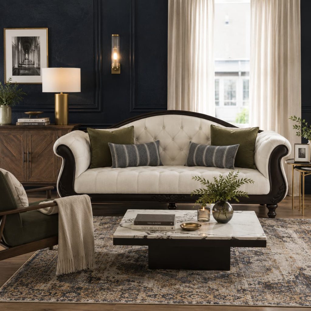 Carson Traditional Upholstered 3 Seater Tufted Chesterfield Sofa